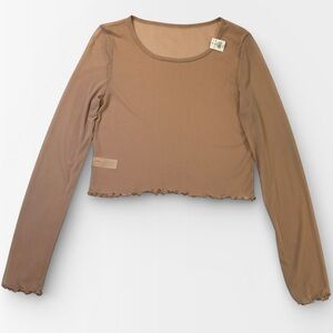 NWT Aerie Magic Mesh Tan Nude Long Sleeve Top LARGE